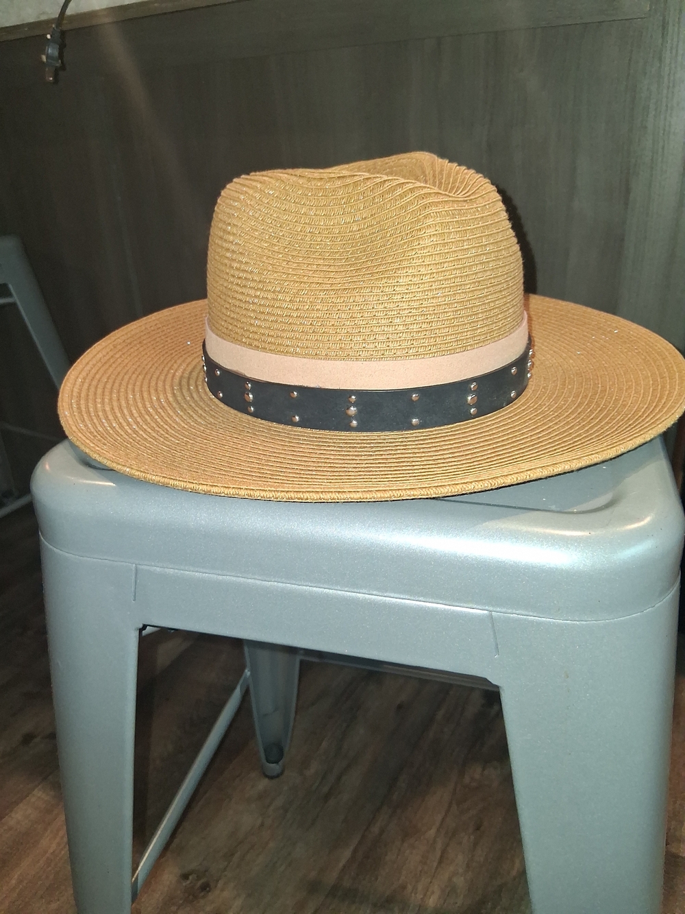 Frye Tan Straw Fedora with Black Studded Band